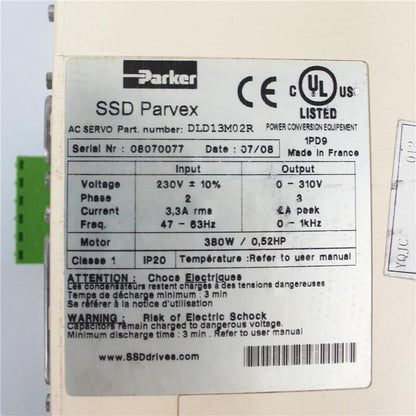 Parker DLD13M02R 380W Servo Drive Input 230V - Pulingma Automation
