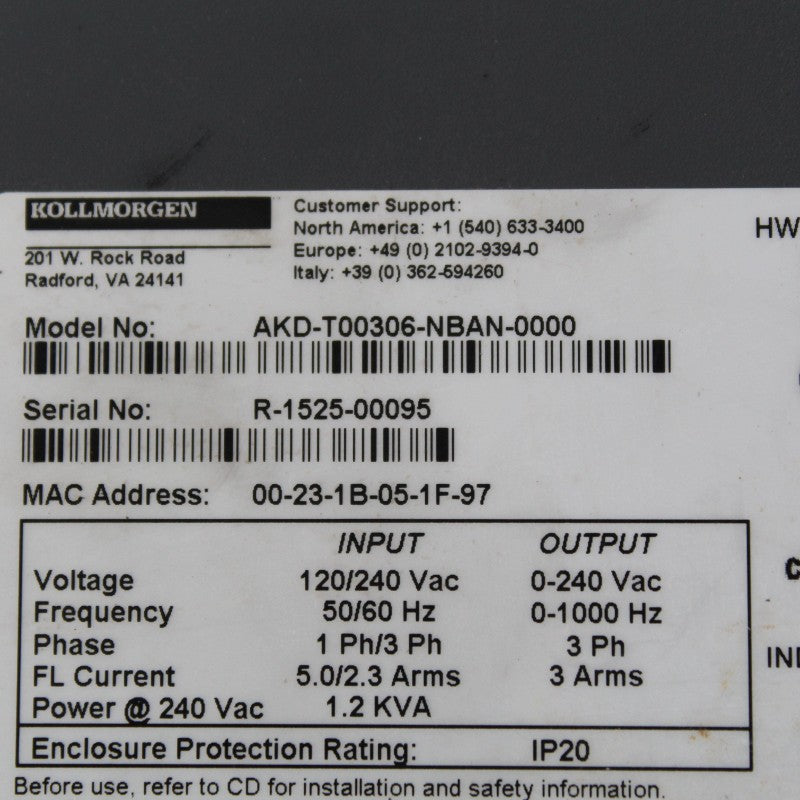 Kollmorgen AKD-T00306-NBAN-0000 Servo Driver