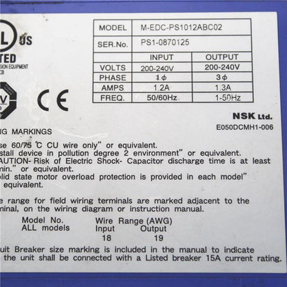 Used NSK Servo Driver M-EDC-PS1012ABC02 EDC-PS1012ABC02-A - Pulingma Automation