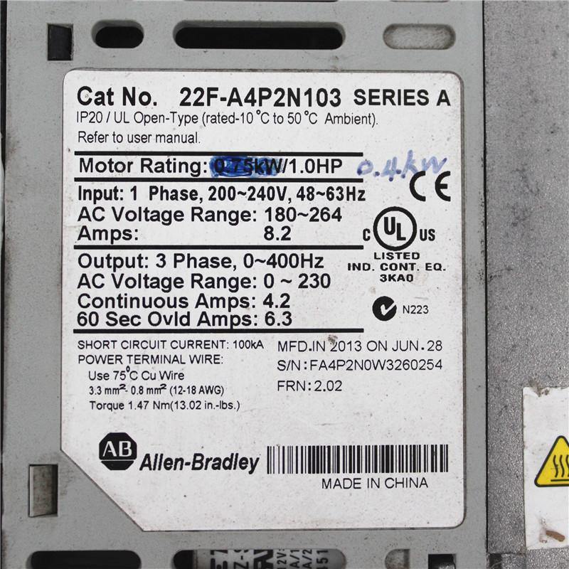 Used Allen Bradley PowerFlex4M AC Drive, 0.4KW Inverter 22F-A4P2N103 - Pulingma Automation