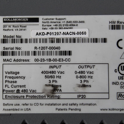 Kollmorgen AKD-P01207-NACN-0060 Servo Driver