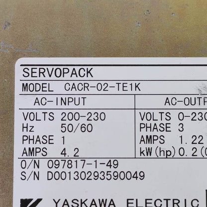 YASKAWA CACR-02-TE1K Servo Drive