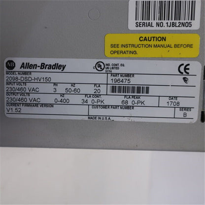 Allen Bradley 2098-DSD-HV150X-DN Ultra 3000 Digital High Voltage Servo Drive